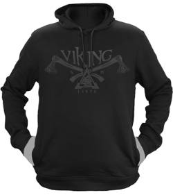 NØRTH Legendary Herren Hoodie mit Kapuze - Valknut Krieger Äxte - nordische Wikinger Walhalla Geschenke für Männer, Valhalla Viking Herren Pullover, Farbe:Schwarz/Schwarz, Größe:XL von vanVerden