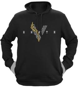 NØRTH Legendary Herren Hoodie mit Kapuze - Wikinger V - Viking Schrift Gold/Silber Edition - nordische Geschenke für Männer, Valhalla Viking Herren Pullover, Farbe:Gold/Silber, Größe:XL von vanVerden