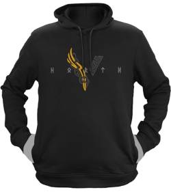 NØRTH Legendary Herren Hoodie mit Kapuze - Wikinger V - Viking Schrift - nordische Wikinger Walhalla Geschenke für Männer, Valhalla Viking Herren Pullover, Farbe:Schwarz/Gelb, Größe:XL von vanVerden