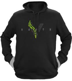 NØRTH Legendary Herren Hoodie mit Kapuze - Wikinger V - Viking Schrift - nordische Wikinger Walhalla Geschenke für Männer, Valhalla Viking Herren Pullover, Farbe:Schwarz/Grün, Größe:XL von vanVerden