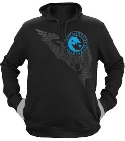 NØRTH Legendary Herren Hoodie mit Kapuze - Wölfe Skalli und Hatti - nordische Wikinger Walhalla Geschenke für Männer, Valhalla Viking Herren Pullover, Farbe:Schwarz/Blau, Größe:M von vanVerden