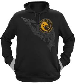 NØRTH Legendary Herren Hoodie mit Kapuze - Wölfe Skalli und Hatti - nordische Wikinger Walhalla Geschenke für Männer, Valhalla Viking Herren Pullover, Farbe:Schwarz/Gelb, Größe:XL von vanVerden