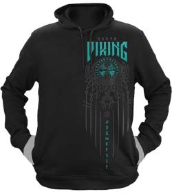 NØRTH Legendary Herren Hoodie mit Kapuze - Yggdrasil 9 Welten Weltenbaum - nordische Wikinger Walhalla Geschenke für Männer, Valhalla Viking Herren Pullover, Farbe:Schwarz/Petrol, Größe:XXL von vanVerden