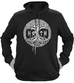 NØRTH Legendary Herren Hoodie mit Kapuze - Yggdrasil Lebensbaum - nordische Wikinger Walhalla Geschenke für Männer, Valhalla Viking Herren Pullover, Farbe:Schwarz/Weiß, Größe:M von vanVerden