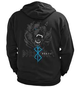 NØRTH Legendary Herren Sweatjacke mit Kapuze - Bär Björn Krieger Berserker Rücken Aufdruck - nordische Wikinger Walhalla Zipper, Valhalla Viking, Farbe:Schwarz/Blau, Größe:XXL von vanVerden