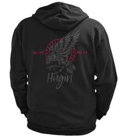 NØRTH Legendary Herren Sweatjacke mit Kapuze - Odin Rabe Hugin Rücken Aufdruck - nordische Wikinger Walhalla Zipper, Valhalla Viking, Farbe:Schwarz/Blutrot, Größe:3XL von vanVerden