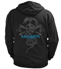 NØRTH Legendary Herren Sweatjacke mit Kapuze - Ragnarök Totenkopf Rücken Aufdruck - nordische Wikinger Walhalla Zipper, Valhalla Viking, Farbe:Schwarz/Blau, Größe:3XL von vanVerden