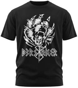 NØRTH Legendary Herren T-Shirt - Bär Björn Krieger Berserker Brust Aufdruck, nordische Wikinger Walhalla Geschenke für Männer, Odin Thor Valhalla Viking Shirt, Farbe:Schwarz/Weiß, Größe:L von vanVerden