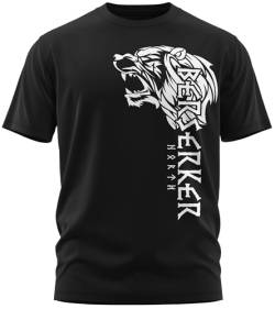 NØRTH Legendary Herren T-Shirt - Berserker Bär Krieger Brust Aufdruck, nordische Wikinger Walhalla Geschenke für Männer, Odin Thor Valhalla Viking Shirt, Farbe:Schwarz/Weiß, Größe:L von vanVerden