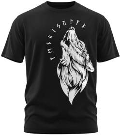 NØRTH Legendary Herren T-Shirt - Fenriswolf 1.0 Fenrir Wolf Brust Aufdruck, nordische Wikinger Walhalla Geschenke für Männer, Odin Thor Valhalla Viking Shirt, Farbe:Schwarz/Weiß, Größe:3XL von vanVerden