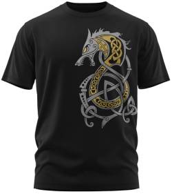 NØRTH Legendary Herren T-Shirt - Fenriswolf 2.0 Fenrir Gold/Silber Edition, nordische Wikinger Walhalla Geschenke für Männer, Odin Thor Valhalla Viking Shirt, Farbe:Gold/Silber, Größe:5XL von vanVerden