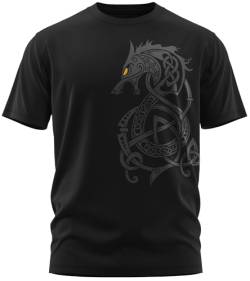 NØRTH Legendary Herren T-Shirt - Fenriswolf 2.0 Fenrir Wolf Brust Aufdruck, nordische Wikinger Walhalla Geschenke für Männer, Odin Thor Valhalla Viking Shirt, Farbe:Schwarz/Gelb, Größe:M von vanVerden