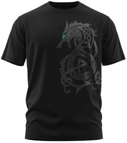 NØRTH Legendary Herren T-Shirt - Fenriswolf 2.0 Fenrir Wolf Brust Aufdruck, nordische Wikinger Walhalla Geschenke für Männer, Odin Thor Valhalla Viking Shirt, Farbe:Schwarz/Petrol, Größe:XXL von vanVerden