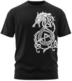 NØRTH Legendary Herren T-Shirt - Fenriswolf 2.0 Fenrir Wolf Brust Aufdruck, nordische Wikinger Walhalla Geschenke für Männer, Odin Thor Valhalla Viking Shirt, Farbe:Schwarz/Weiß, Größe:S von vanVerden