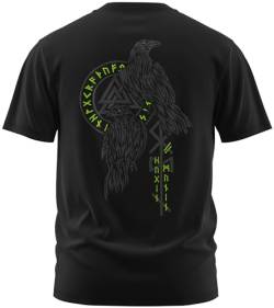 NØRTH Legendary Herren T-Shirt - Hugin und Munin Odin Raben Rücken Design, nordische Wikinger Walhalla Geschenke für Männer, Odin Thor Valhalla Viking Shirt, Farbe:Schwarz/Grün, Größe:3XL von vanVerden