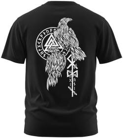 NØRTH Legendary Herren T-Shirt - Hugin und Munin Odin Raben Rücken Design, nordische Wikinger Walhalla Geschenke für Männer, Odin Thor Valhalla Viking Shirt, Farbe:Schwarz/Weiß, Größe:L von vanVerden