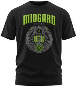 NØRTH Legendary Herren T-Shirt - Midgard - Floki Drachenboot Brust Aufdruck, nordische Wikinger Walhalla Geschenke für Männer, Odin Thor Valhalla Viking Shirt, Farbe:Schwarz/Grün, Größe:3XL von vanVerden