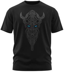 NØRTH Legendary Herren T-Shirt - Nordmann Celtic Knotwork Brust Aufdruck, nordische Wikinger Walhalla Geschenke für Männer, Odin Thor Valhalla Viking Shirt, Farbe:Schwarz/Blau, Größe:5XL von vanVerden