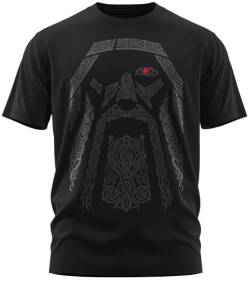 NØRTH Legendary Herren T-Shirt - Odin Gott Rabe Brust Aufdruck, nordische Wikinger Walhalla Geschenke für Männer, Odin Thor Valhalla Viking Shirt, Farbe:Schwarz/Blutrot, Größe:XL von vanVerden