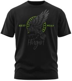 NØRTH Legendary Herren T-Shirt - Odin Rabe Hugin Brust Aufdruck, nordische Wikinger Walhalla Geschenke für Männer, Odin Thor Valhalla Viking Shirt, Farbe:Schwarz/Grün, Größe:XL von vanVerden