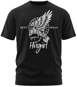 NØRTH Legendary Herren T-Shirt - Odin Rabe Hugin Brust Aufdruck, nordische Wikinger Walhalla Geschenke für Männer, Odin Thor Valhalla Viking Shirt, Farbe:Schwarz/Weiß, Größe:L von vanVerden