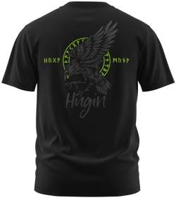 NØRTH Legendary Herren T-Shirt - Odin Rabe Hugin Rücken Design, nordische Wikinger Walhalla Geschenke für Männer, Odin Thor Valhalla Viking Shirt, Farbe:Schwarz/Grün, Größe:L von vanVerden