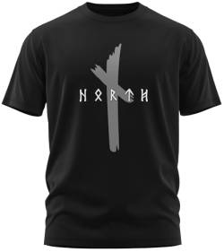 NØRTH Legendary Herren T-Shirt - Original North Runen Logo Brust Aufdruck, nordische Wikinger Walhalla Geschenke für Männer, Odin Thor Valhalla Viking Shirt, Farbe:Schwarz/Stahlgrau, Größe:4XL von vanVerden