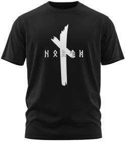 NØRTH Legendary Herren T-Shirt - Original North Runen Logo Brust Aufdruck, nordische Wikinger Walhalla Geschenke für Männer, Odin Thor Valhalla Viking Shirt, Farbe:Schwarz/Weiß, Größe:L von vanVerden