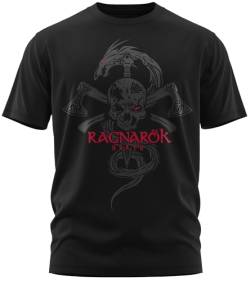 NØRTH Legendary Herren T-Shirt - Ragnarök Totenkopf Brust Aufdruck, nordische Wikinger Walhalla Geschenke für Männer, Odin Thor Valhalla Viking Shirt, Farbe:Schwarz/Blutrot, Größe:L von vanVerden