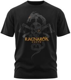 NØRTH Legendary Herren T-Shirt - Ragnarök Totenkopf Brust Aufdruck, nordische Wikinger Walhalla Geschenke für Männer, Odin Thor Valhalla Viking Shirt, Farbe:Schwarz/Gelb, Größe:3XL von vanVerden