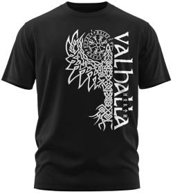 NØRTH Legendary Herren T-Shirt - Valhalla Odin Rabe Hugin Munin Brust Aufdruck, nordische Wikinger Walhalla Geschenke für Männer, Odin Thor Valhalla Viking Shirt, Farbe:Schwarz/Weiß, Größe:S von vanVerden