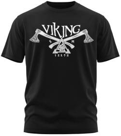 NØRTH Legendary Herren T-Shirt - Valknut Krieger Äxte Brust Aufdruck, nordische Wikinger Walhalla Geschenke für Männer, Odin Thor Valhalla Viking Shirt, Farbe:Schwarz/Weiß, Größe:M von vanVerden