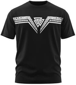 NØRTH Legendary Herren T-Shirt - Valknut Wotansknoten Brust Aufdruck, nordische Wikinger Walhalla Geschenke für Männer, Odin Thor Valhalla Viking Shirt, Farbe:Schwarz/Weiß, Größe:3XL von vanVerden