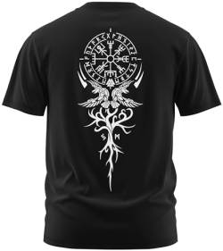 NØRTH Legendary Herren T-Shirt - Vegvisir Weltesche Weltenbaum Rücken Design, nordische Wikinger Walhalla Geschenke für Männer, Odin Thor Valhalla Viking Shirt, Farbe:Schwarz/Weiß, Größe:XXL von vanVerden