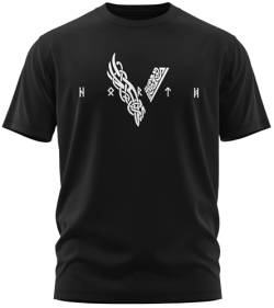 NØRTH Legendary Herren T-Shirt - Wikinger V - Viking Schrift Brust Aufdruck, nordische Wikinger Walhalla Geschenke für Männer, Odin Thor Valhalla Viking Shirt, Farbe:Schwarz/Weiß, Größe:M von vanVerden