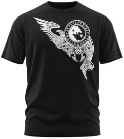 NØRTH Legendary Herren T-Shirt - Wölfe Skalli und Hatti Brust Aufdruck, nordische Wikinger Walhalla Geschenke für Männer, Odin Thor Valhalla Viking Shirt, Farbe:Schwarz/Weiß, Größe:3XL von vanVerden