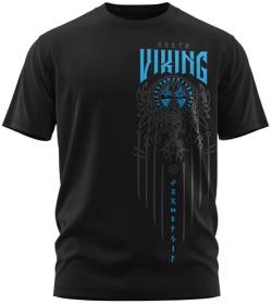 NØRTH Legendary Herren T-Shirt - Yggdrasil 9 Welten Weltenbaum Brust Aufdruck, nordische Wikinger Walhalla Geschenke für Männer, Odin Thor Valhalla Viking, Farbe:Schwarz/Blau, Größe:XXL von vanVerden