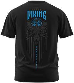 NØRTH Legendary Herren T-Shirt - Yggdrasil 9 Welten Weltenbaum Rücken Design, nordische Wikinger Walhalla Geschenke für Männer, Odin Thor Valhalla Viking Shirt, Farbe:Schwarz/Blau, Größe:3XL von vanVerden