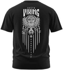 NØRTH Legendary Herren T-Shirt - Yggdrasil 9 Welten Weltenbaum Rücken Design, nordische Wikinger Walhalla Geschenke für Männer, Odin Thor Valhalla Viking Shirt, Farbe:Schwarz/Weiß, Größe:4XL von vanVerden