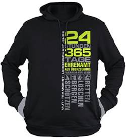 vanVerden Feuerwehr - Hoodie Herren Freiwillige Feuerwehr - 24 Stunden 365 Tage Ehrenamt - Neon Gelb - Pullover Herren Geschenk für Männer, Farbe:Schwarz, Größe:XS von vanVerden