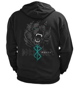 vanVerden NØRTH Legendary Herren Sweatjacke mit Kapuze - Bär Björn Krieger Berserker Rücken Aufdruck - nordische Wikinger Walhalla Zipper, Valhalla Viking, Farbe:Schwarz/Petrol, Größe:XXL von vanVerden