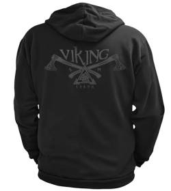 vanVerden NØRTH Legendary Herren Sweatjacke mit Kapuze - Valknut Krieger Äxte Rücken Aufdruck - nordische Wikinger Walhalla Zipper, Valhalla Viking, Farbe:Schwarz/Schwarz, Größe:XXL von vanVerden