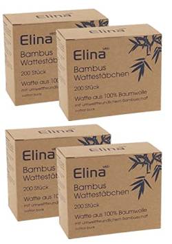 Elina Wattestäbchen aus Bambus, vegan, nachhaltig und biologisch abbaubar, Ohrstäbchen, Wattestab, Ohrstab, reines Naturprodukt + varivendo Notizblock (4x 200) von varivendo