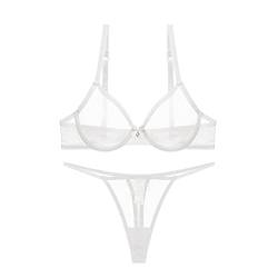 Damen durchsichtiger Netz-BH und Tanga Set transparente sexy Unterwäsche, weiß1, 90C von varsmiss