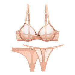 varsmiss Damen Sexy Dessous Set Durchsichtiges BH Set mit Mesh Tanga und Mini Transparent Mesh G-String von varsmiss