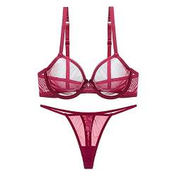 varsmiss Damen Sexy Dessous Set Sehen Sie durch BH und Tanga Mini Transparent Mesh G-String von varsmiss