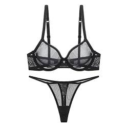 varsmiss Frauen durchsichtiges Netz-BH und Tanga Set transparent sexy Unterwäsche …, schwarz 1, 85C von varsmiss