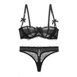 varsmiss Sexy Spitze Transparenten BH-Set Bügel Transparente Unterwäsche Lingerie Tanga (Schwarz,70A) von varsmiss