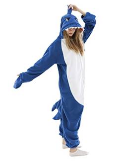 Erwachsene Hai Pyjama Erwachsene Cosplay Kostüm Hai Einteiler Tier Pyjama Homewear Nachtwäsche für Frauen Männer Rosa…, Blau, XL von vavalad