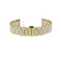 VAZZIC 12 14 16 18 18 20 22 MM Damen Männer Keramik Uhrenarmband Weiche Glatte Füllung Multi-Design Armbandband Edelstahl Gemeinsame Armbänder (Color : Gold-White, Size : 18mm) von vazzic